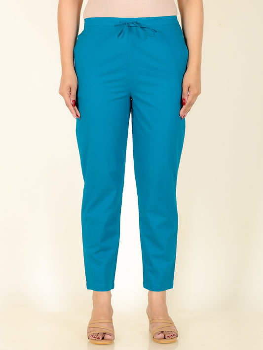 Soft Cotton Solid Green Tapered Trousers