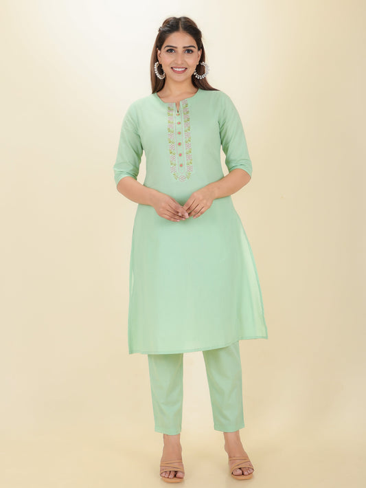 Soft Cotton Solid A-line Green Kurta