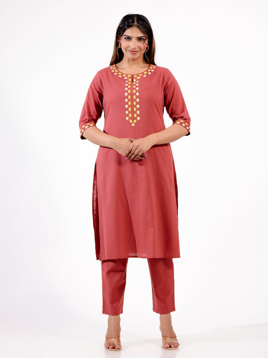 Natural Cotton Solid A-line Maroon Kurta