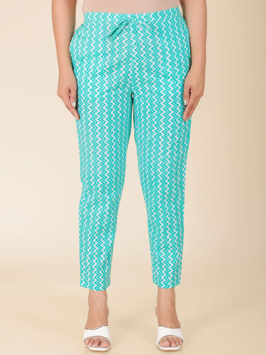 Soft Cotton Chevron Green Tapered Trousers