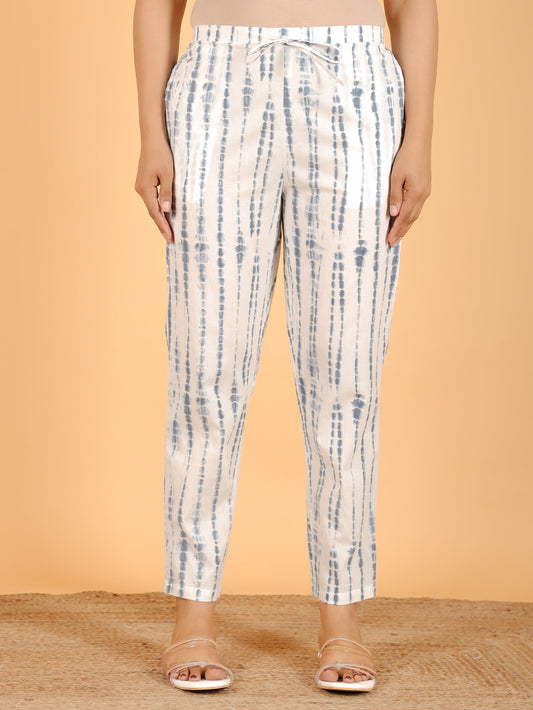Soft Cotton Abstract White Tapered Trousers