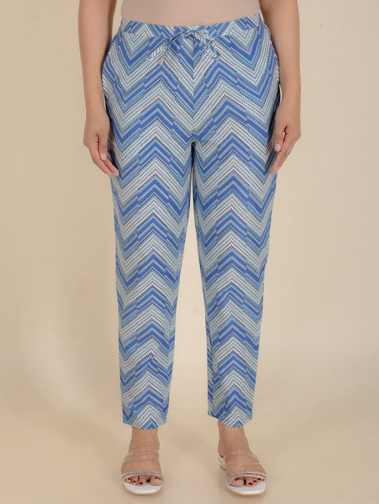 Soft Cotton Chevron Blue Tapered Trousers