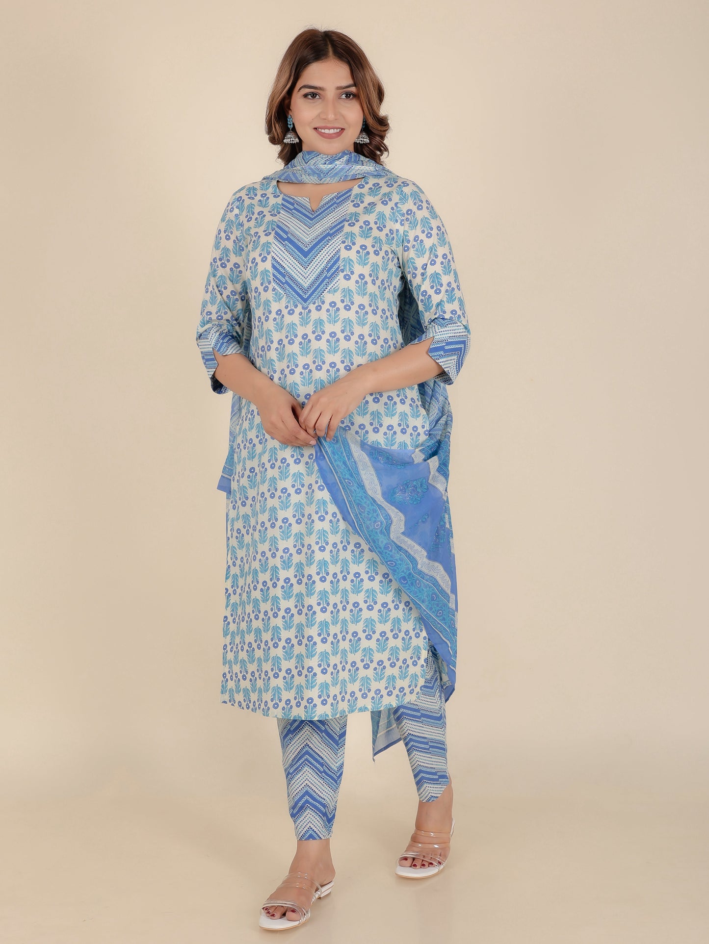 Soft Cotton Floral Straight White Kurta