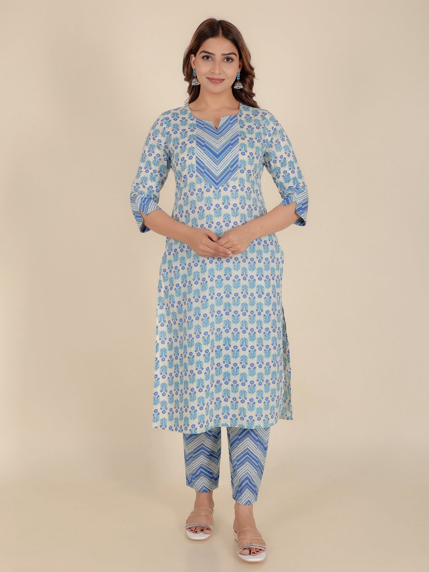 Soft Cotton Floral Straight White Kurta