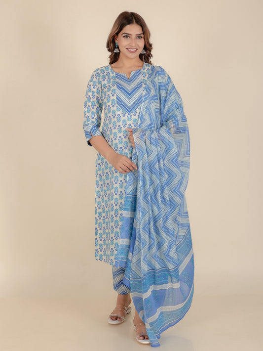 Soft Cotton Floral Straight White Kurta