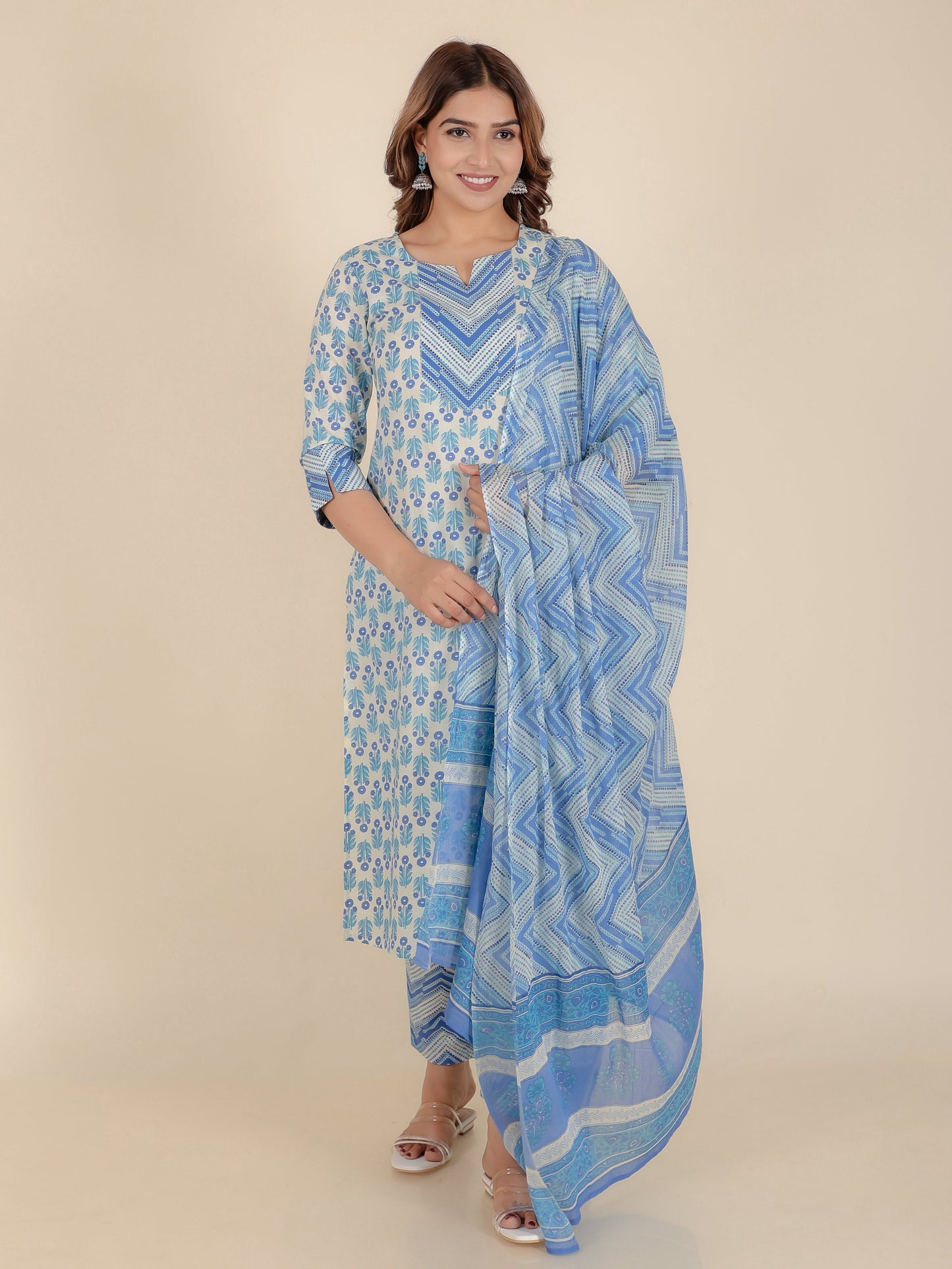 Soft Cotton Floral Straight White Kurta