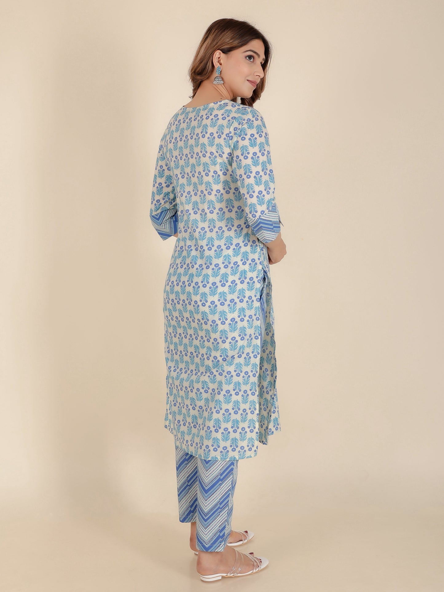 Soft Cotton Floral Straight White Kurta