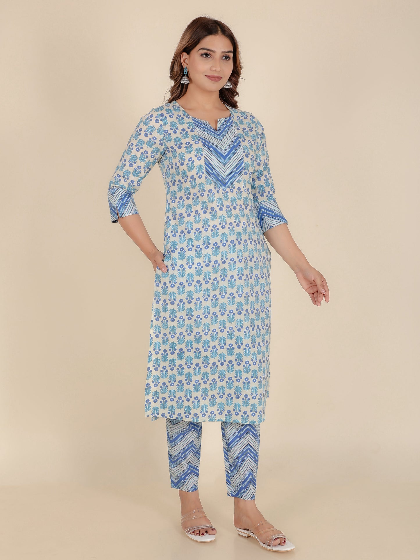 Soft Cotton Floral Straight White Kurta