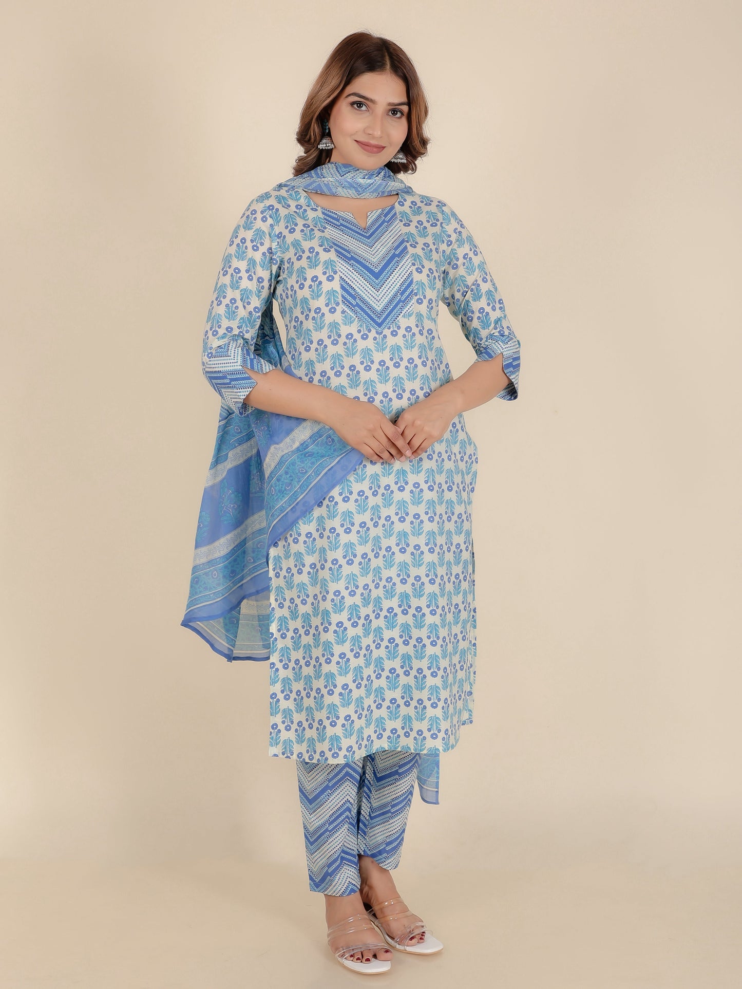 Soft Cotton Floral Straight White Kurta