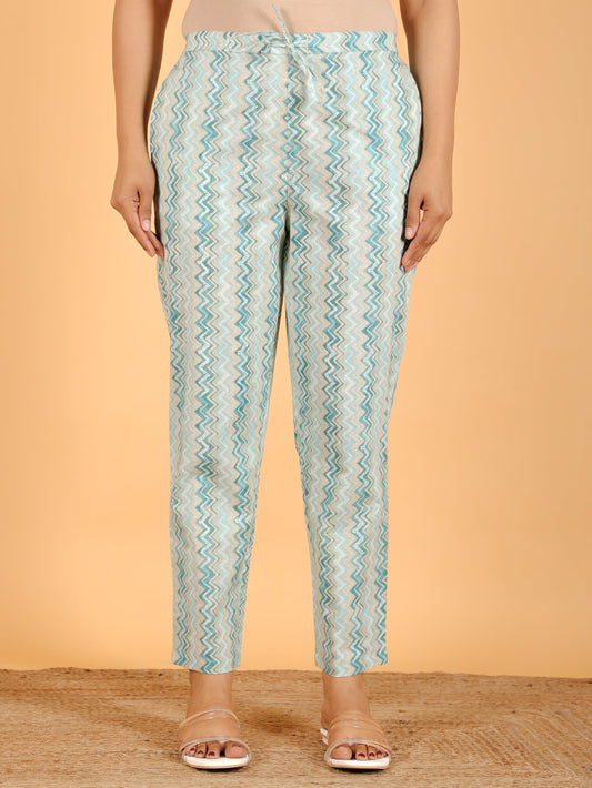 Soft Cotton Chevron Green Tapered Trousers