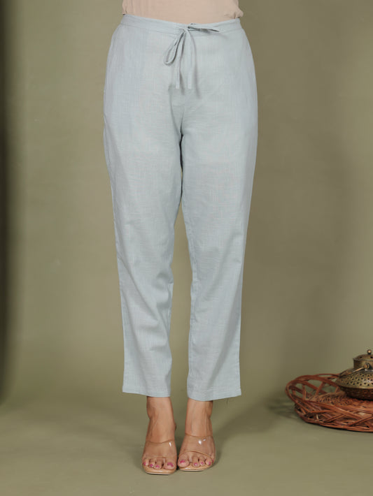 Natural Cotton Solid Grey Tapered Trousers
