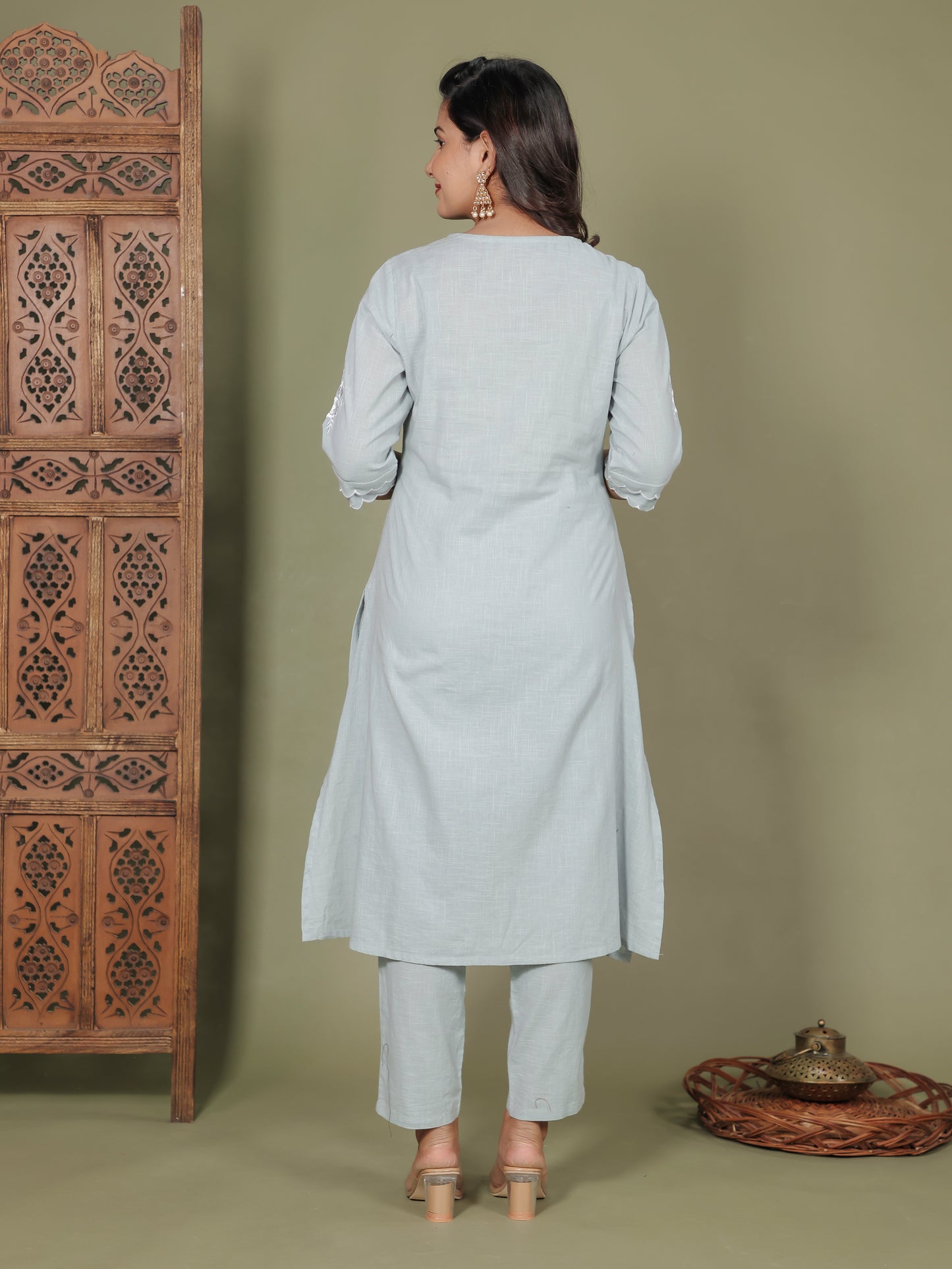 Natural Cotton Solid A-line Grey Kurta