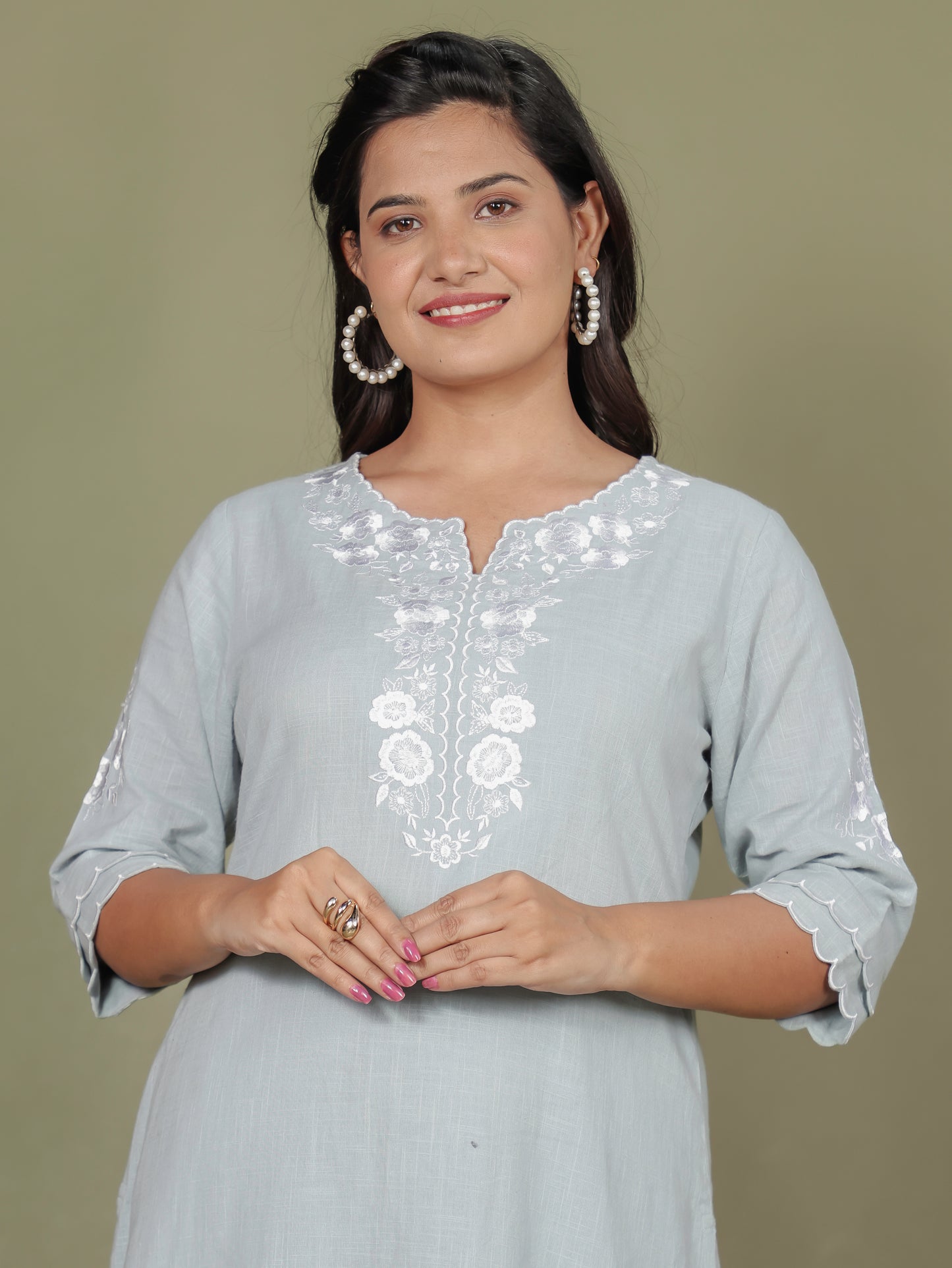 Natural Cotton Solid A-line Grey Kurta