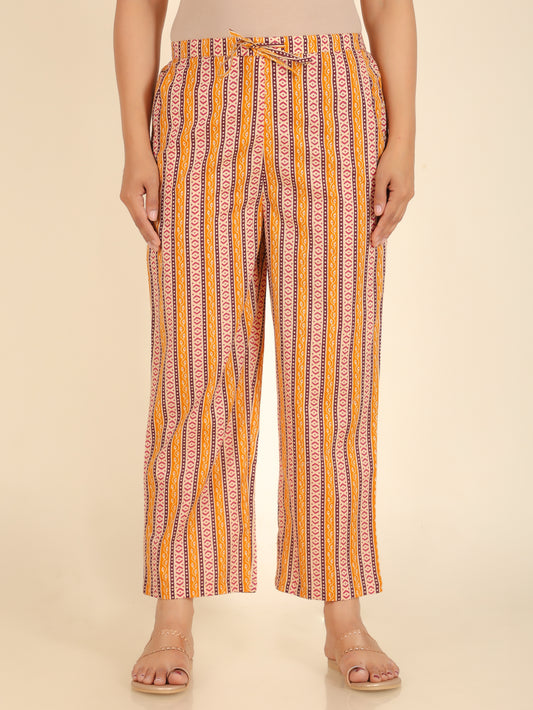 Soft Cotton Striped Yellow Straight Trousers