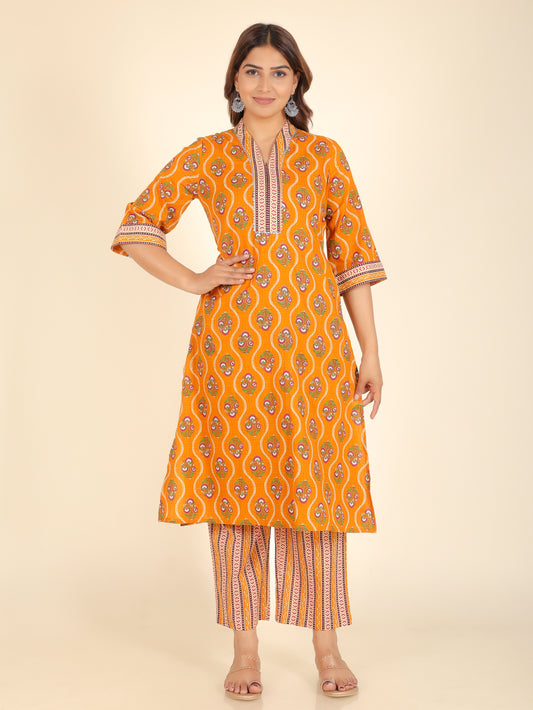 Soft Cotton Floral Straight Yellow Kurta
