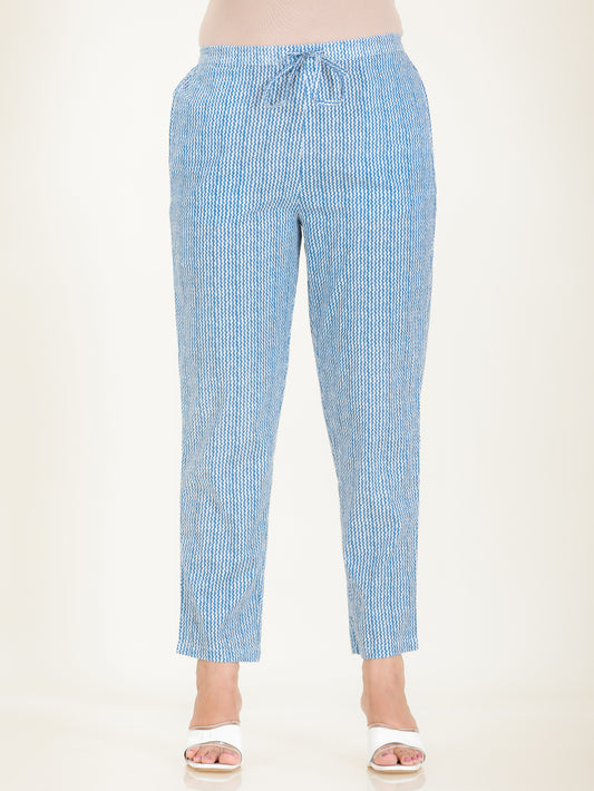 Soft Cotton Chevron Blue Tapered Trousers