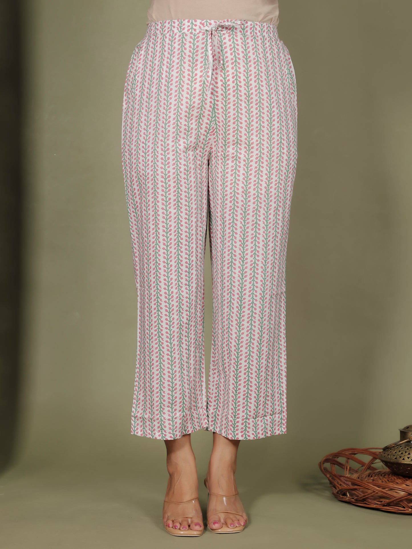 Soft Cotton Striped White Straight Trousers
