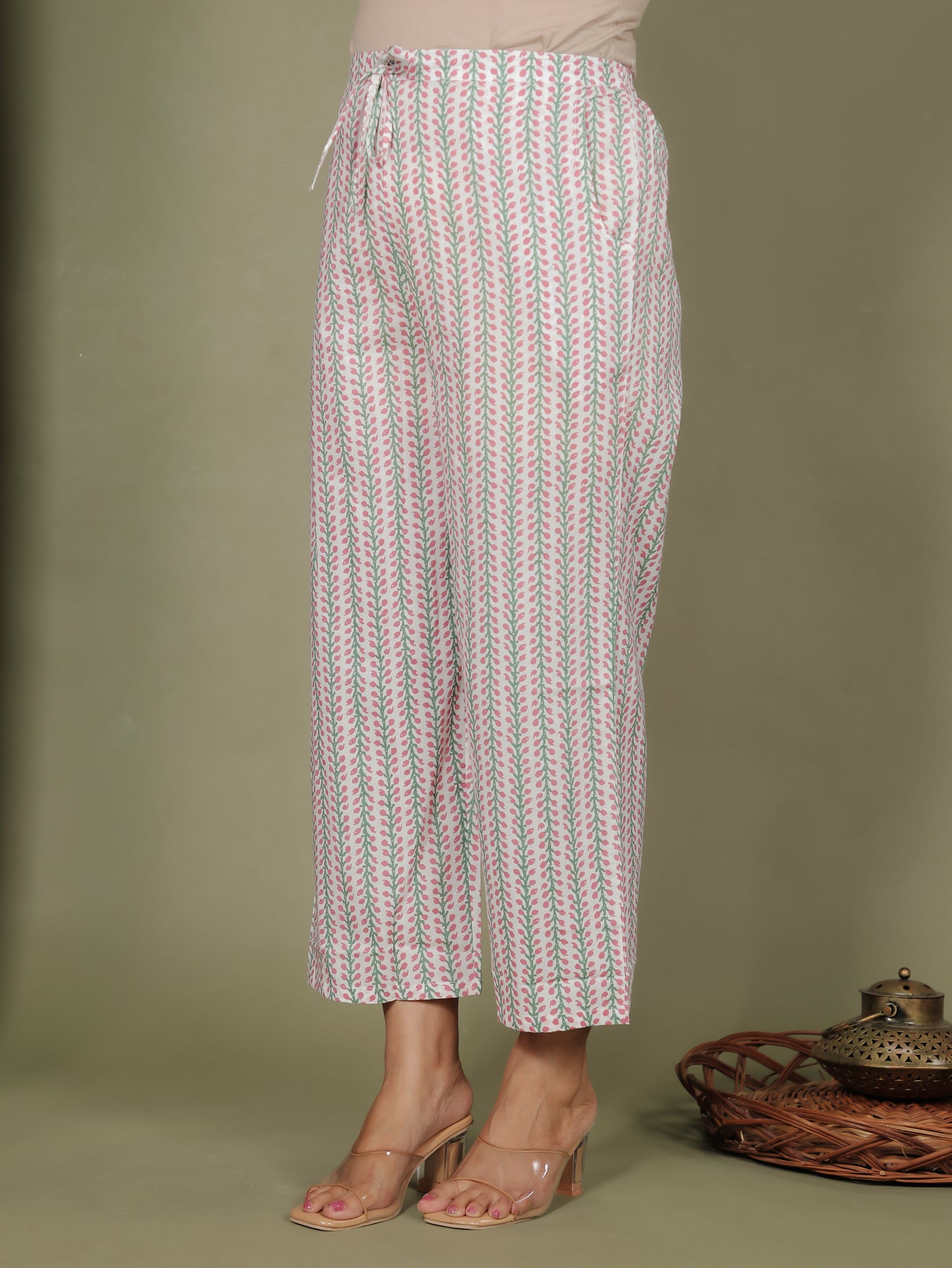 Soft Cotton Striped White Straight Trousers