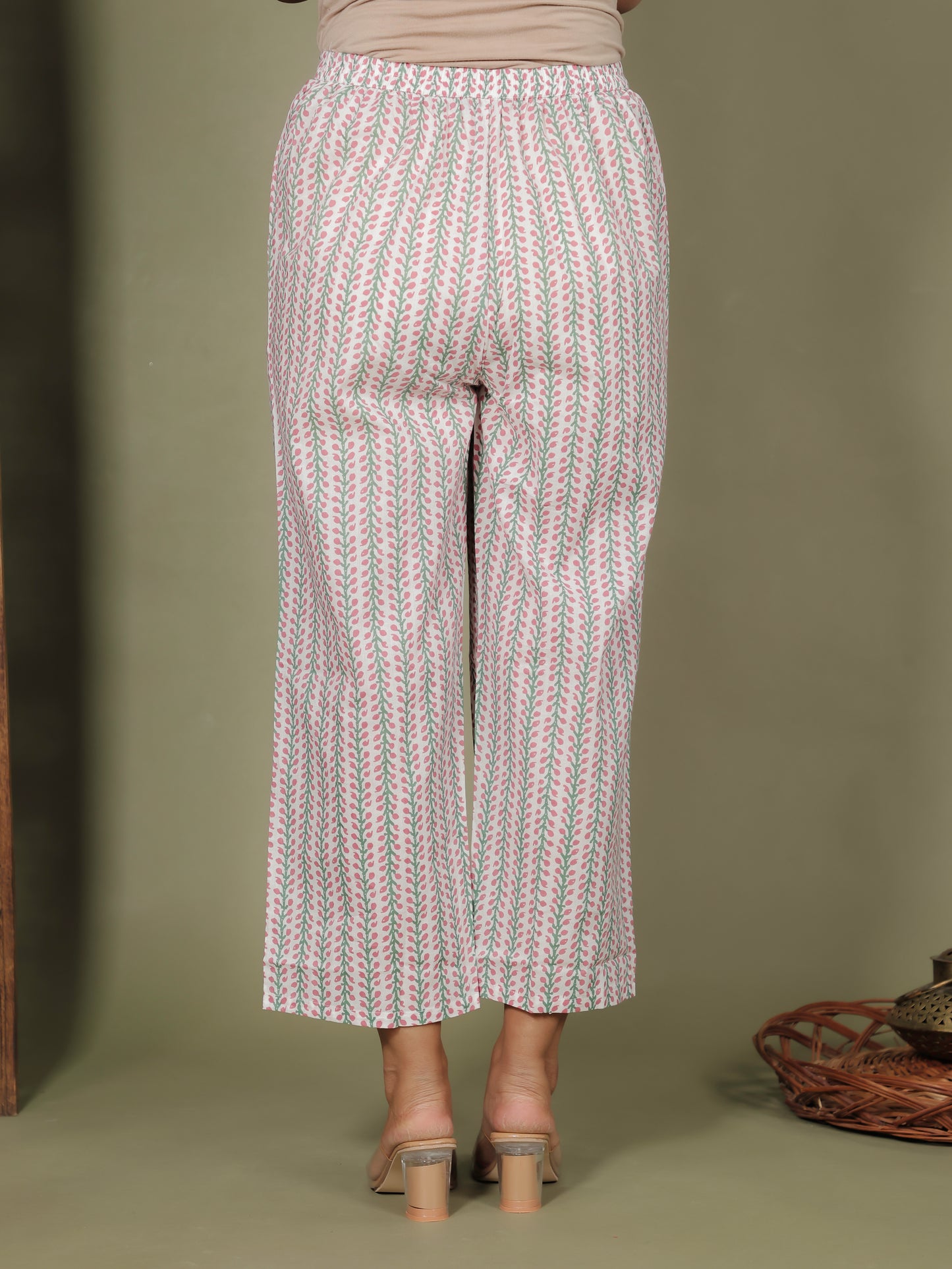 Soft Cotton Striped White Straight Trousers