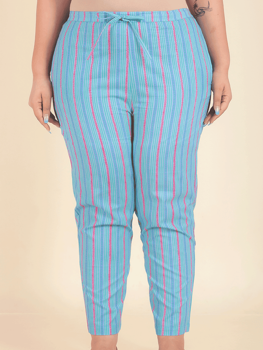 Soft Cotton Striped Green Tapered Trousers