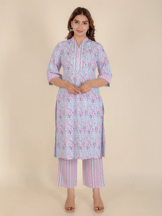 Soft Cotton Floral Straight Pink Kurta