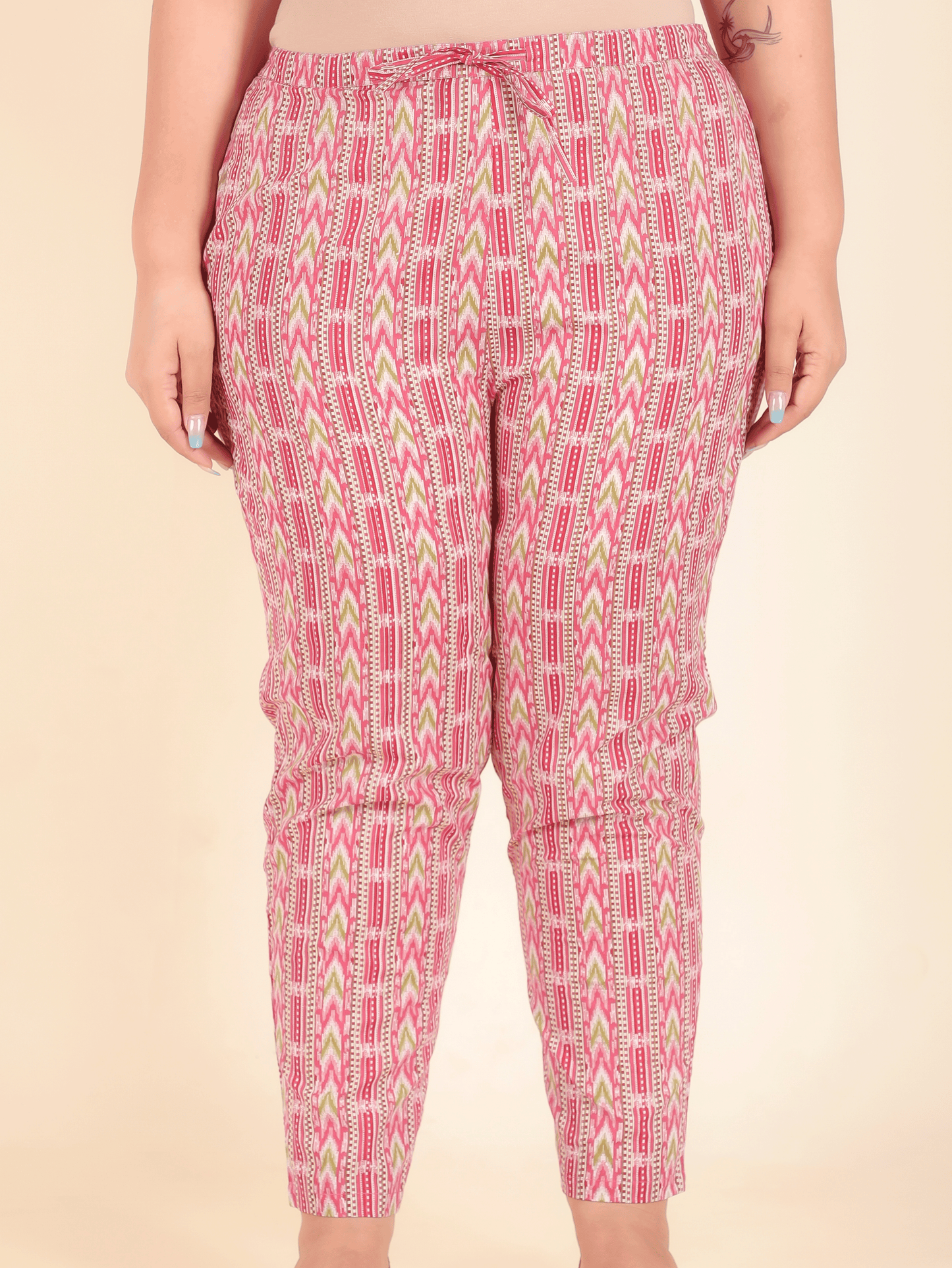Soft Cotton Striped Pink Tapered Trousers