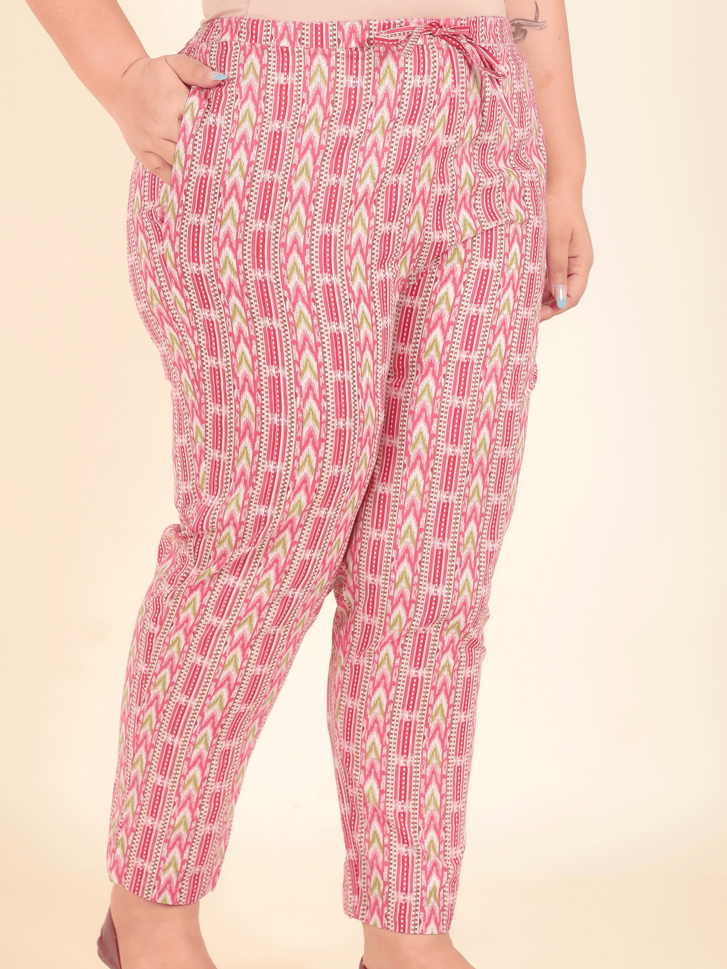 Soft Cotton Striped Pink Tapered Trousers