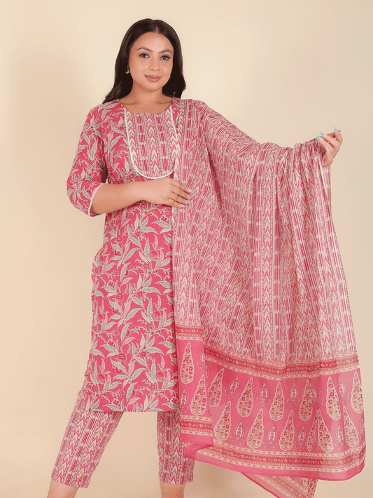Soft Cotton Floral Straight Pink Kurta