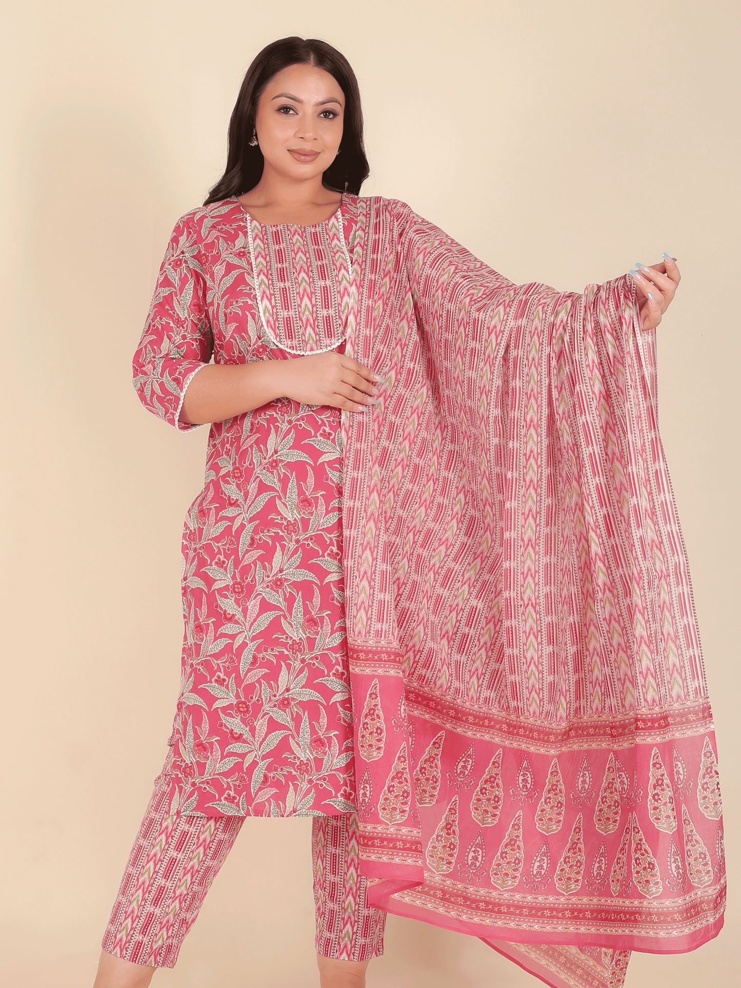 Soft Cotton Floral Straight Pink Kurta