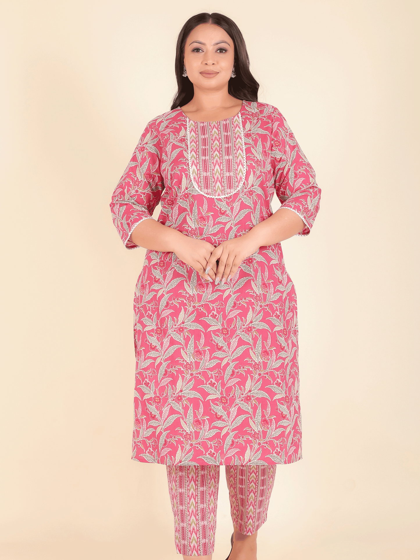 Soft Cotton Floral Straight Pink Kurta