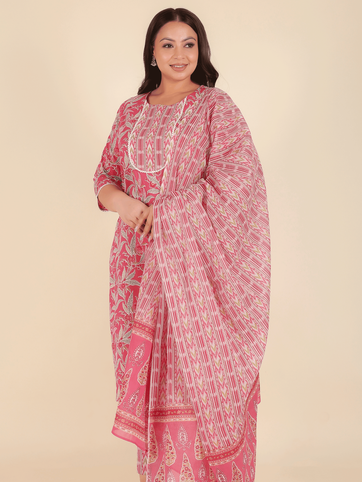 Soft Cotton Floral Straight Pink Kurta