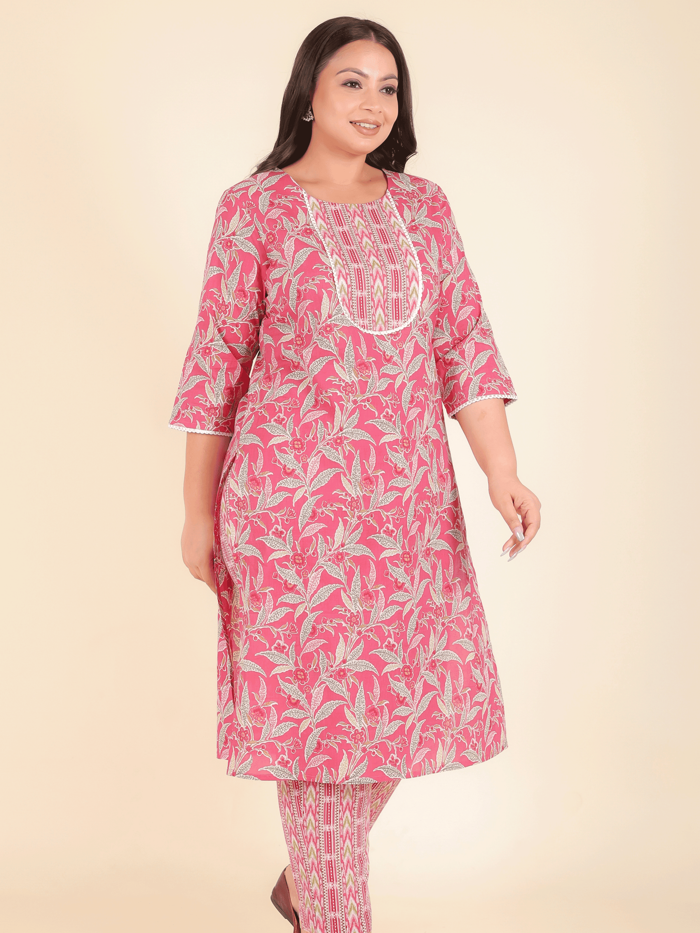 Soft Cotton Floral Straight Pink Kurta