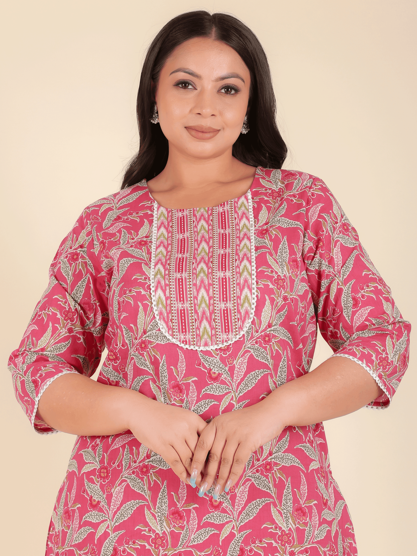 Soft Cotton Floral Straight Pink Kurta