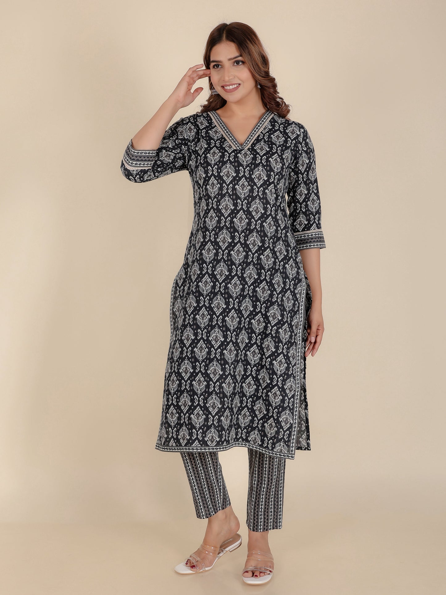 Kantha Cotton Ikat Kurta