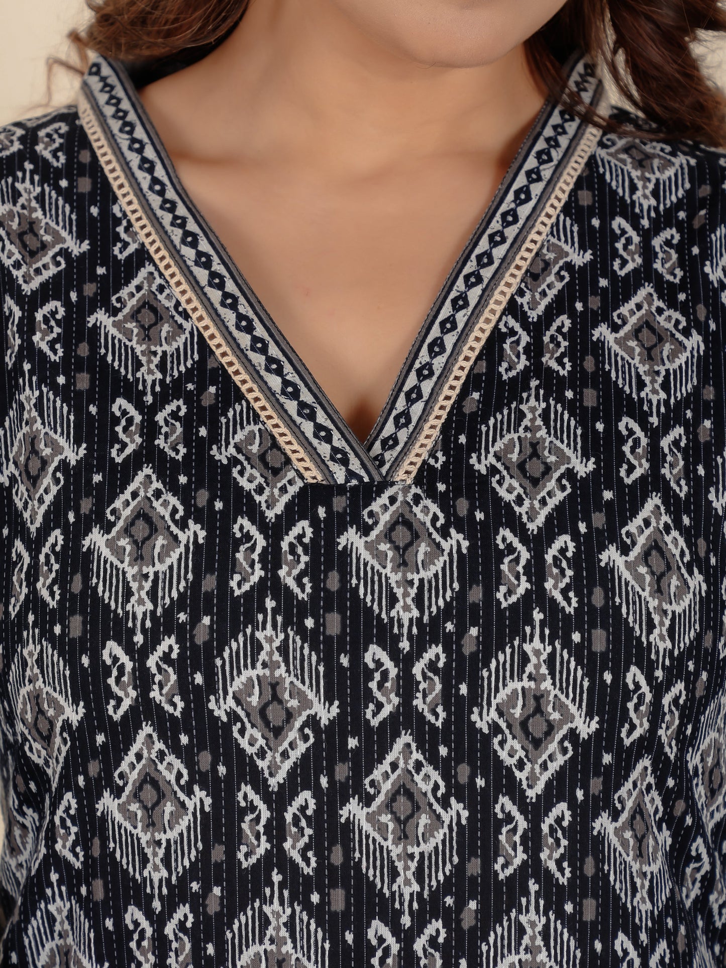 Kantha Cotton Ikat Kurta