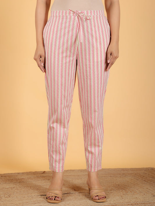 Soft Cotton Chevron Off-White Tapered Trousers