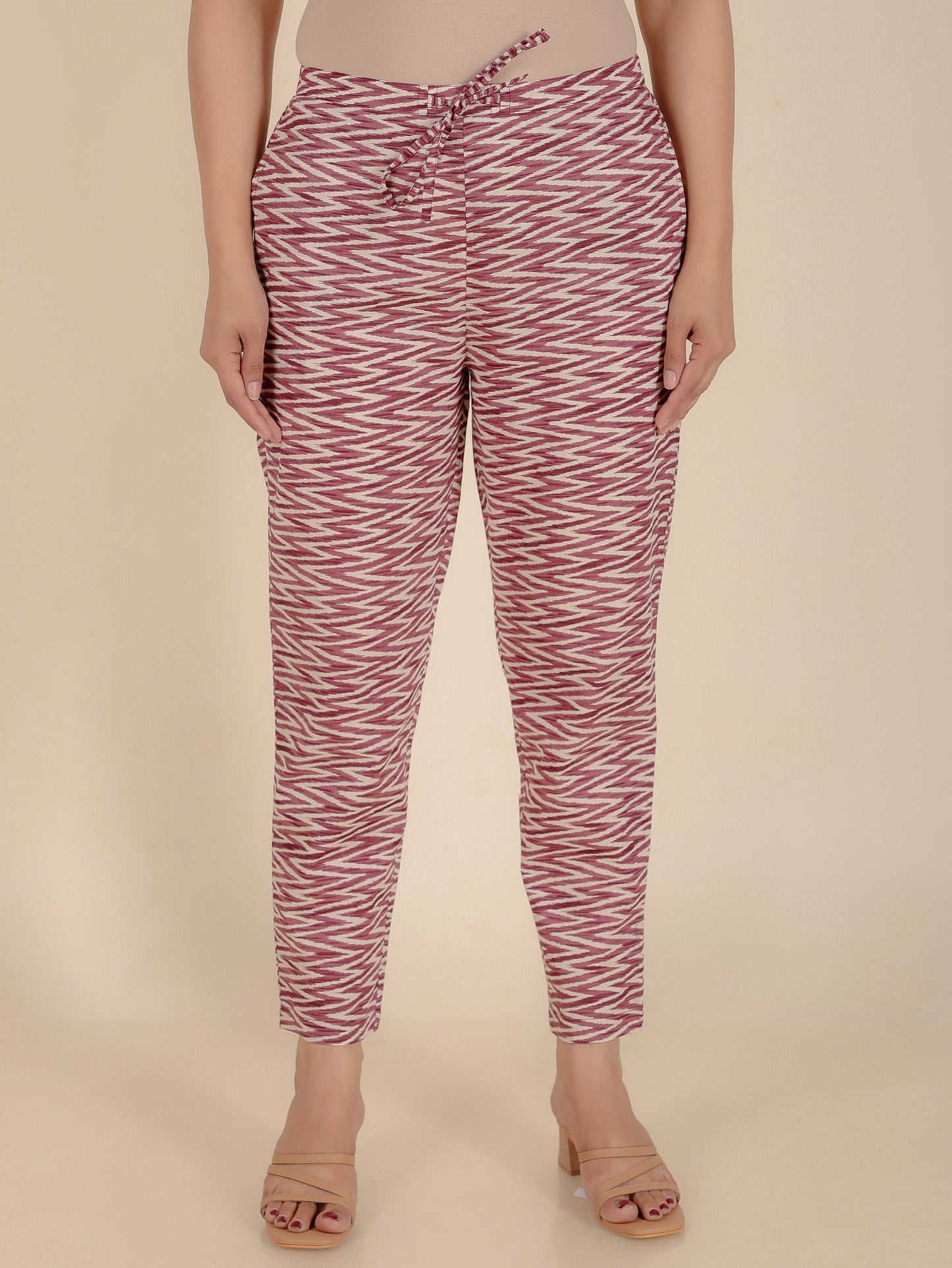 Soft Cotton Chevron Brown Tapered Trousers