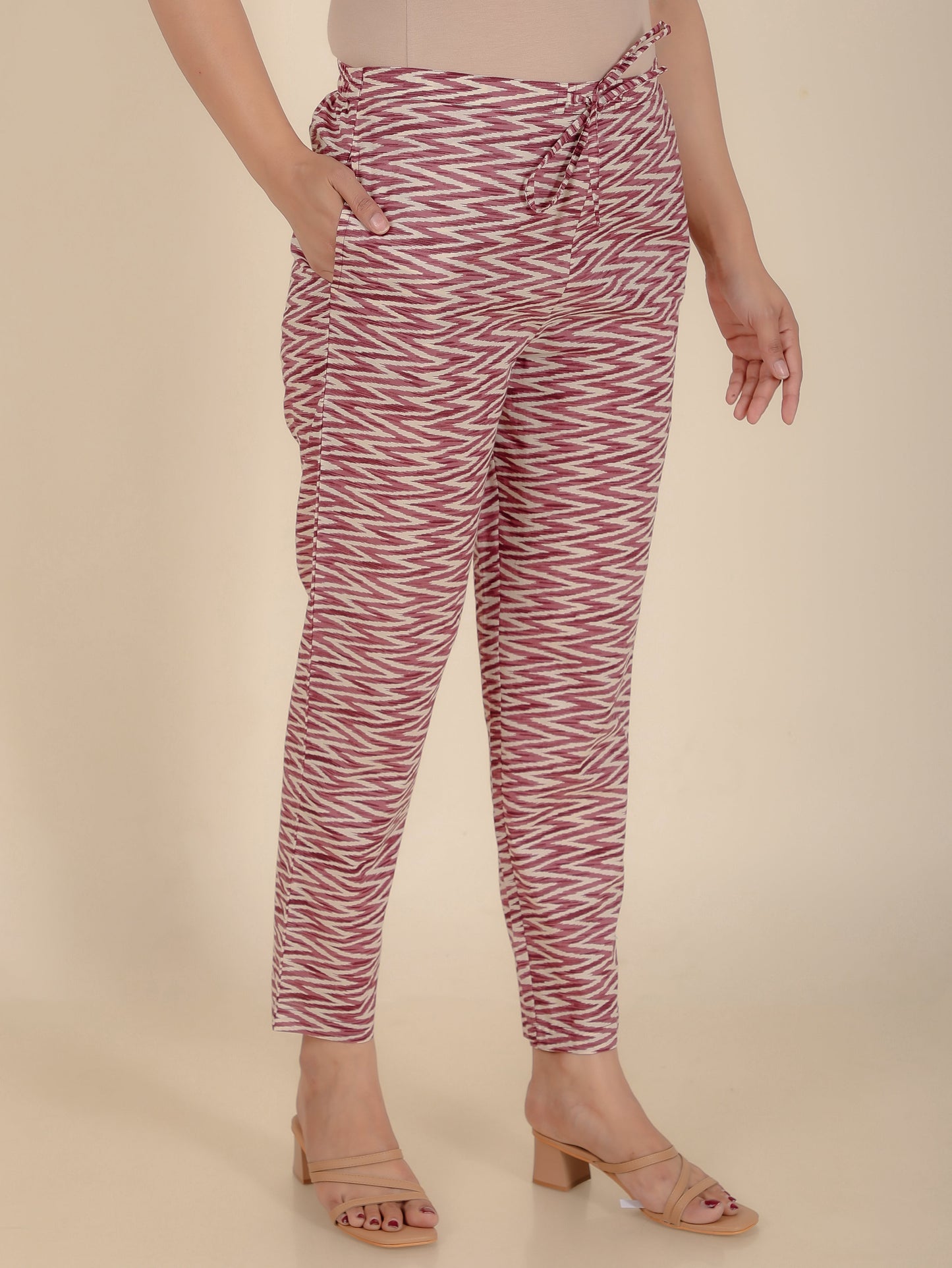 Soft Cotton Chevron Brown Tapered Trousers