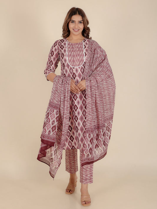 Cotton Voile Ikat Brown Dupatta