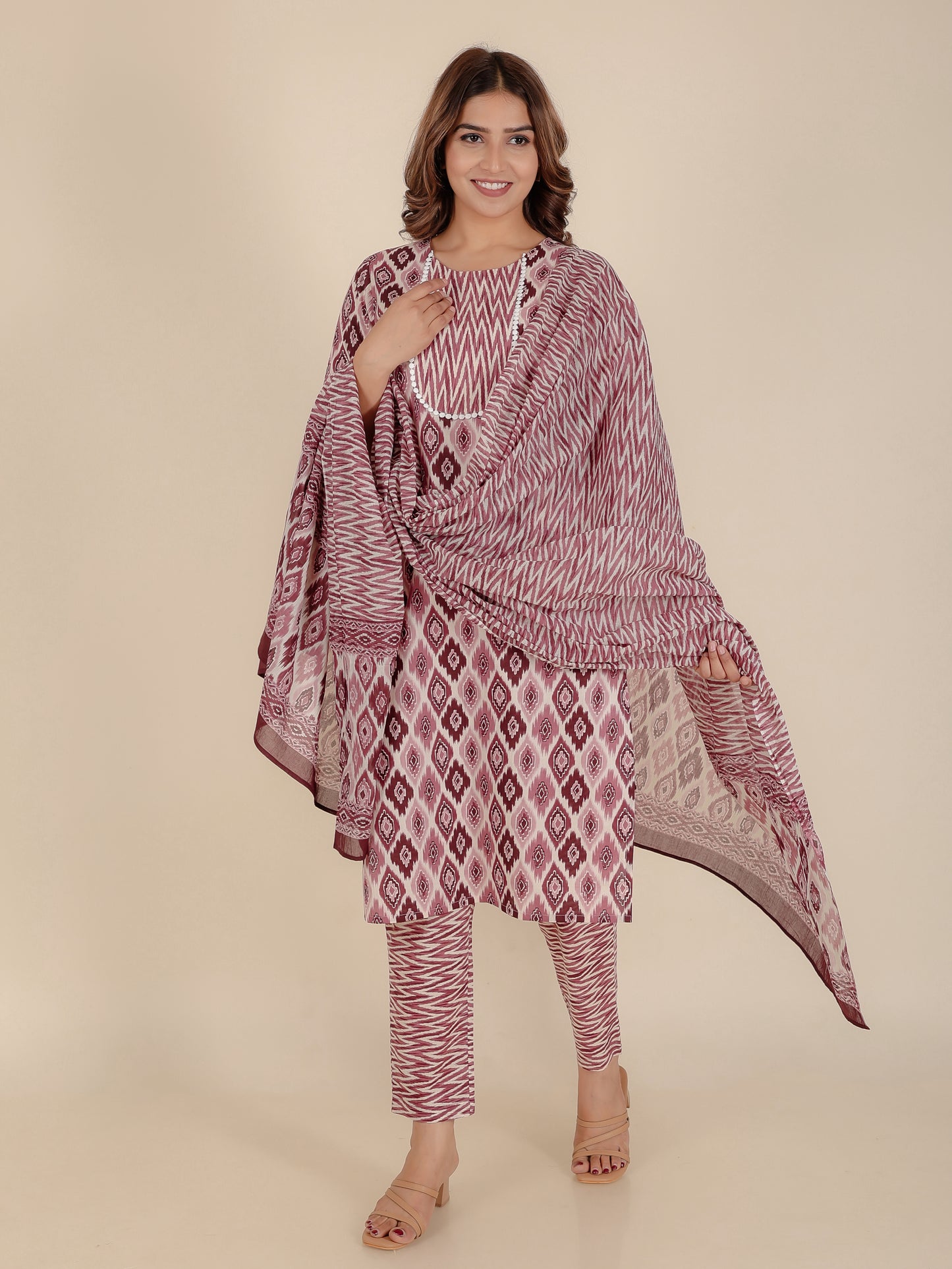Cotton Voile Ikat Brown Dupatta