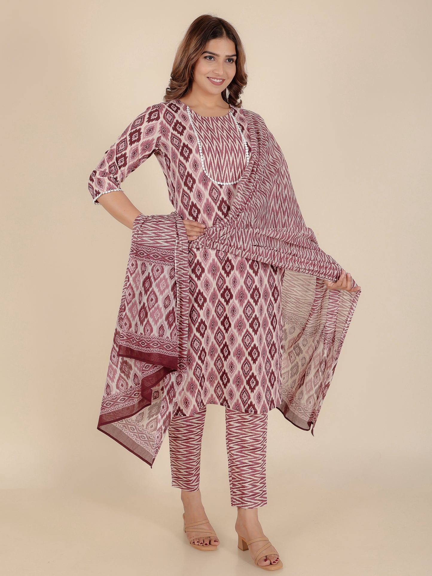 Cotton Voile Ikat Brown Dupatta