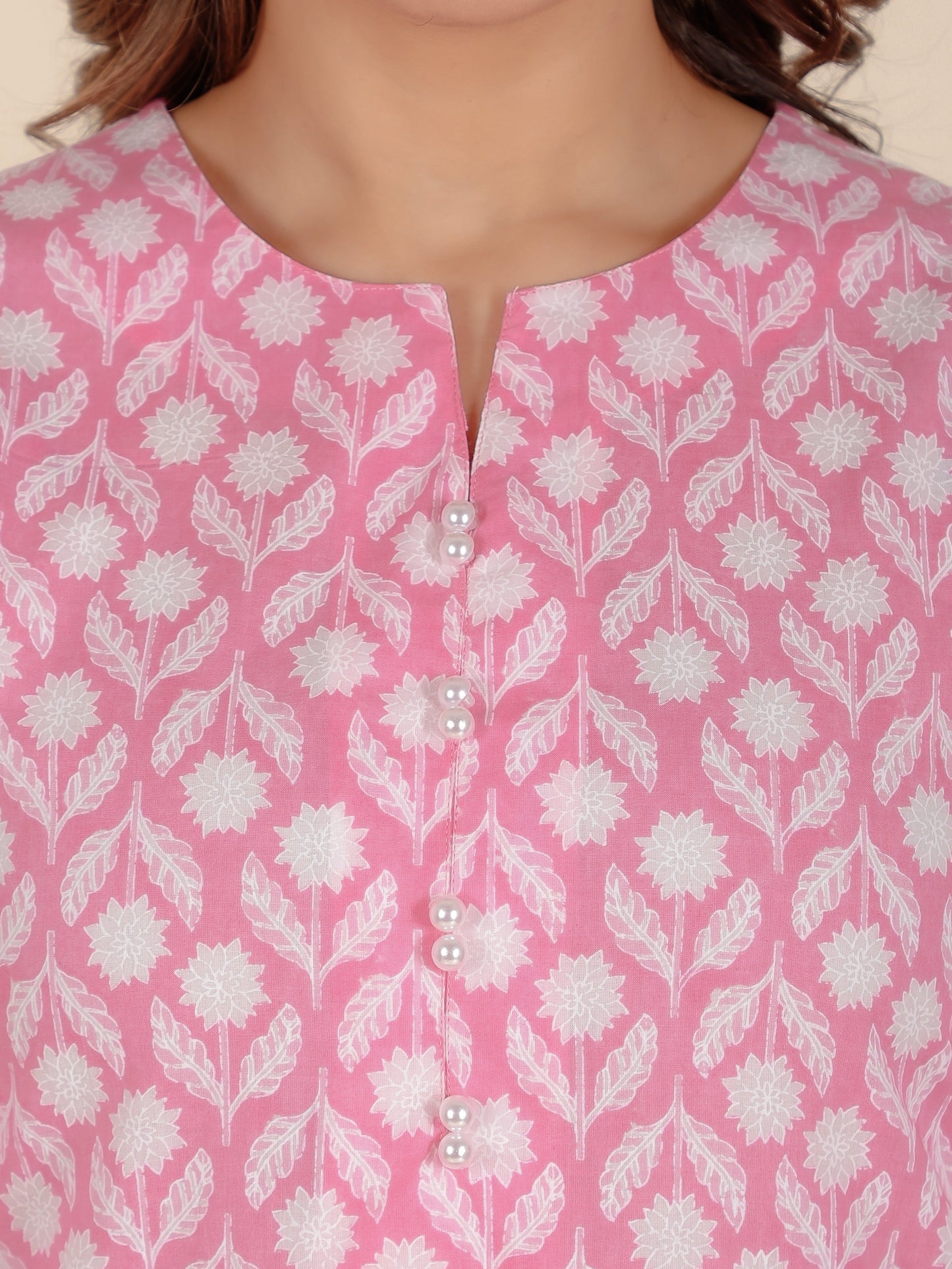 Soft Cotton Floral A-line Pink Kurta