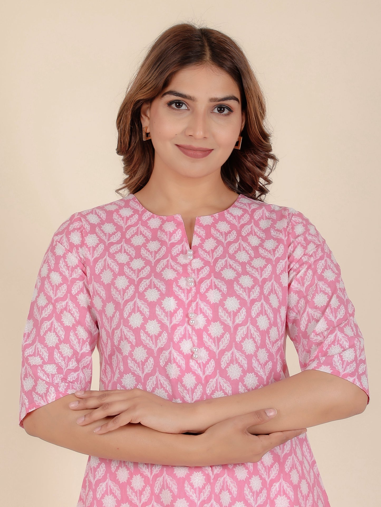 Soft Cotton Floral A-line Pink Kurta