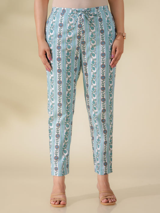 Soft Cotton Floral Green Tapered Trousers