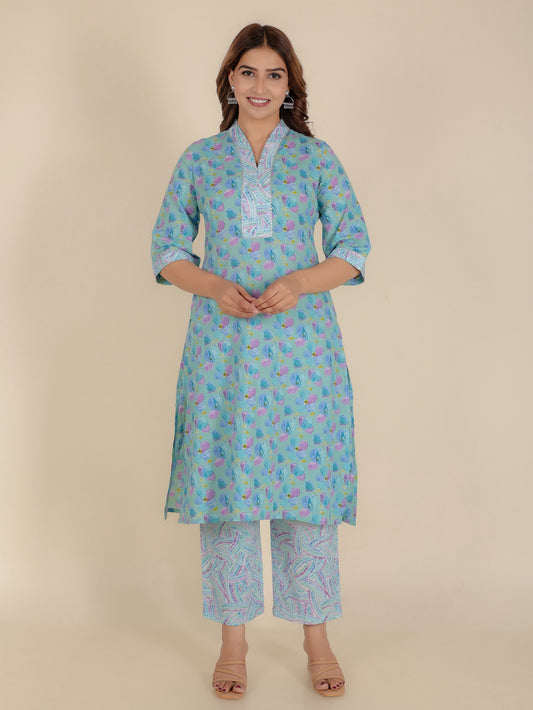 Soft Cotton Floral Straight Multicolor Kurta
