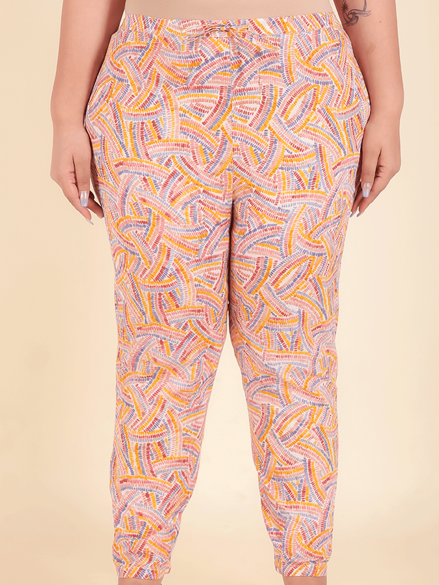 Soft Cotton Abstract Pink Tapered Trousers