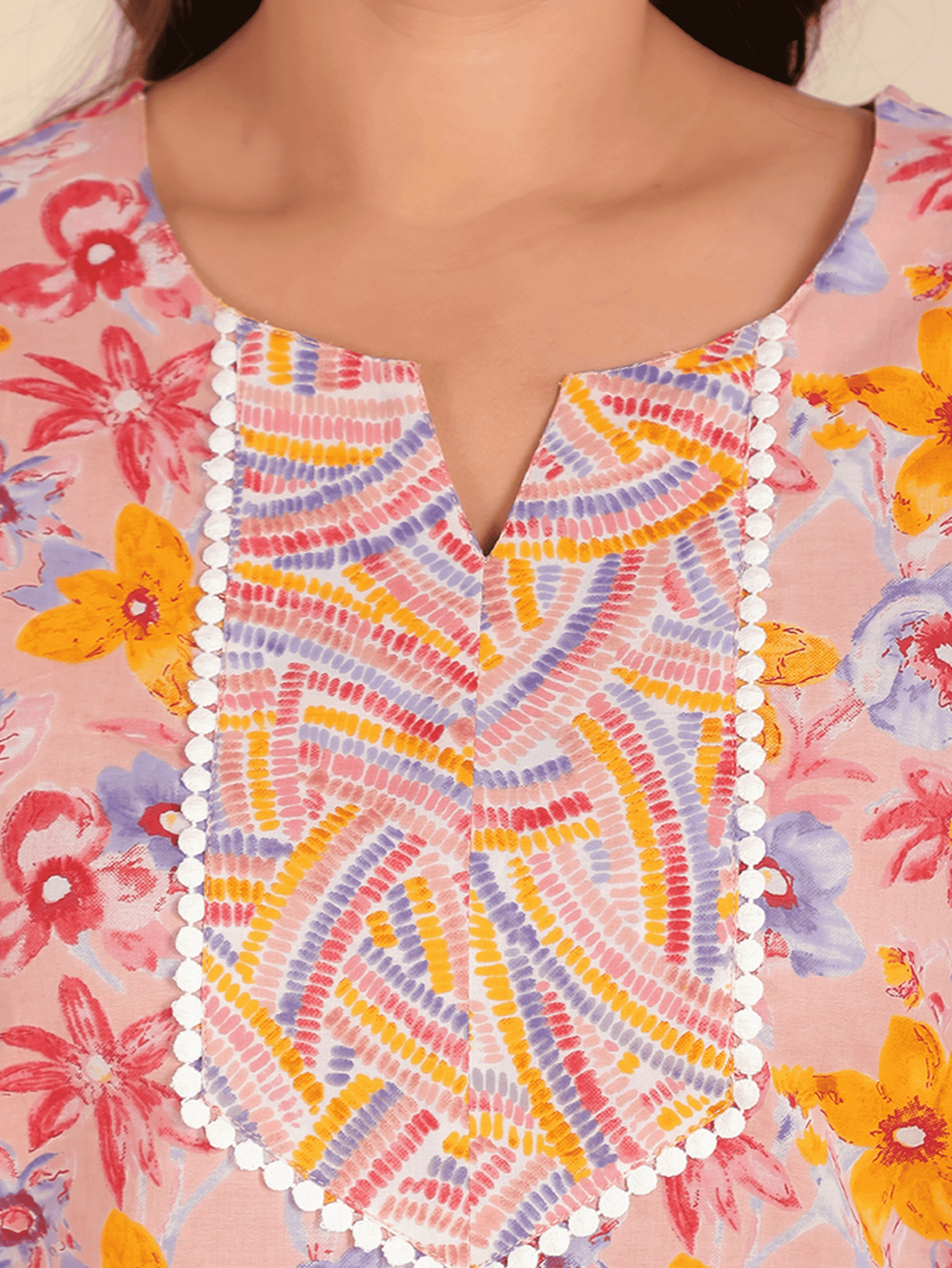 Soft Cotton Floral Straight Pink Kurta