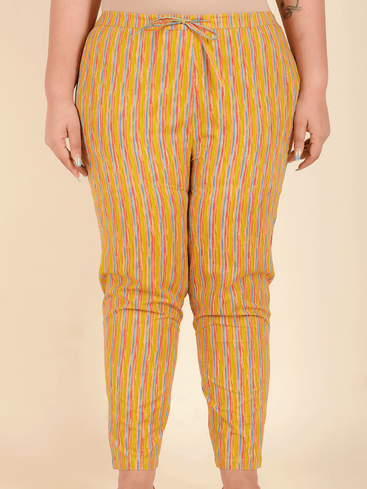 Soft Cotton Striped Green Tapered Trousers