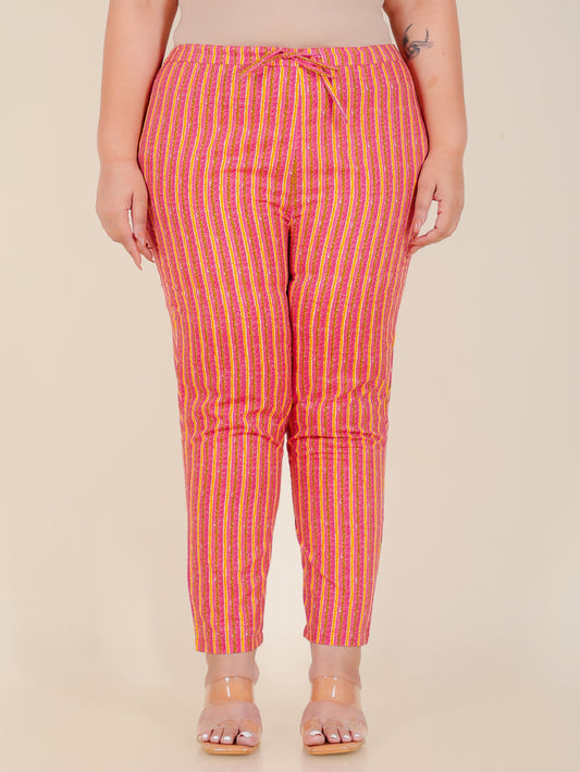 Soft Cotton Striped Pink Tapered Trousers
