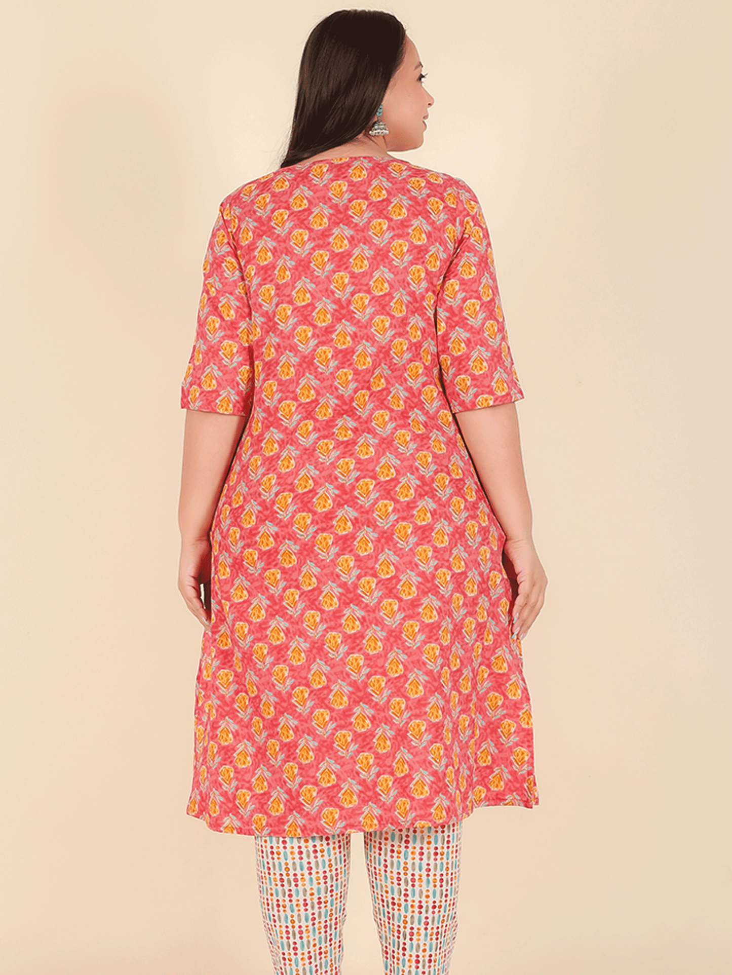 Soft Cotton Floral A-line Peach Kurta